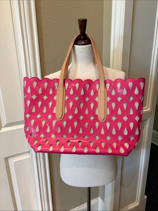 Sondra Roberts Handbags - Sondra Roberts Laser-Cut Patent Leather Tote Bag Pink
